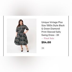 Unique Vintage 3/4 sleeve Flare Dress with belt 3XL